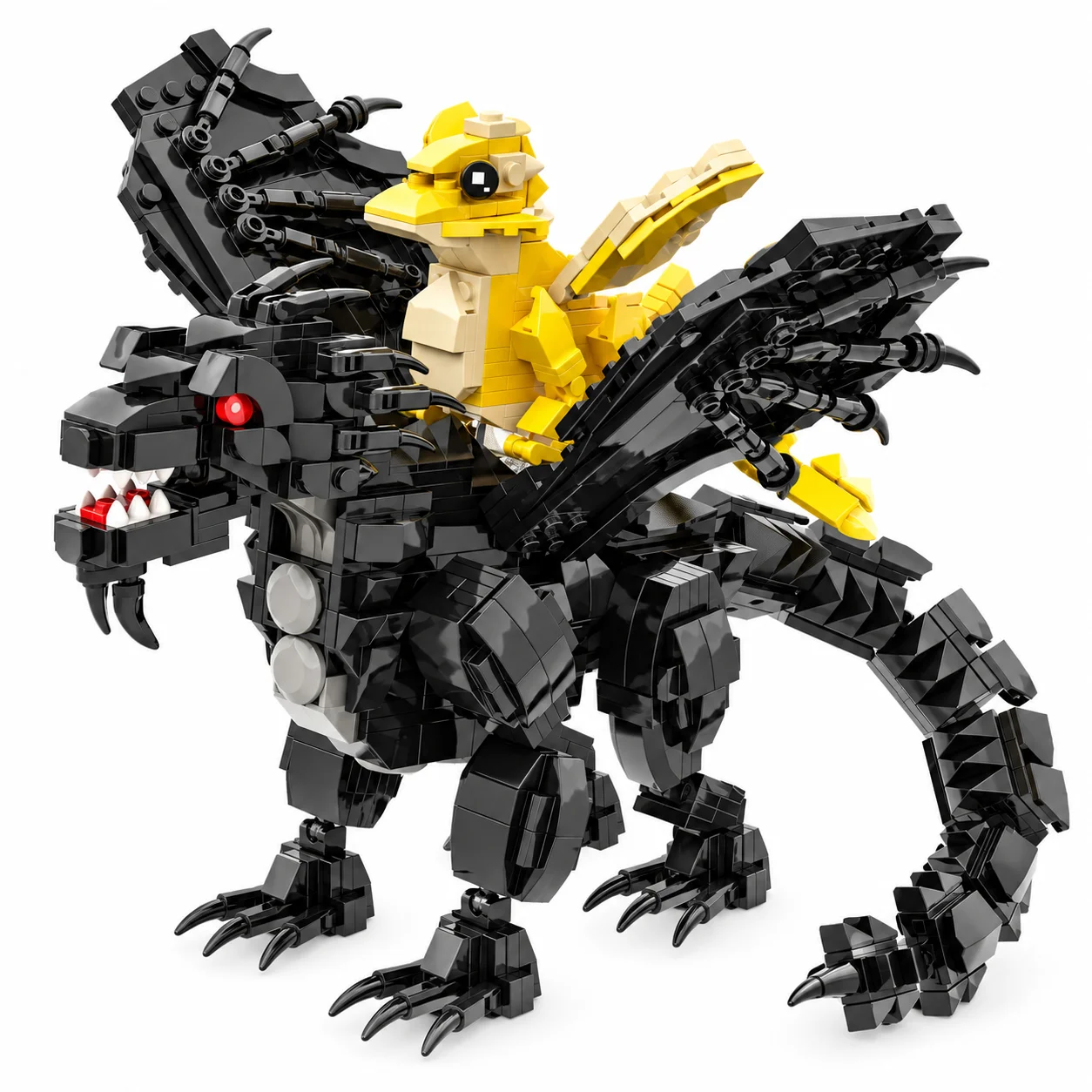 Mythical Black Dragon & Baby Dragon Building Block Model, Fourth Wing Dragon Desktop Decoration Ornament, Collectible Display