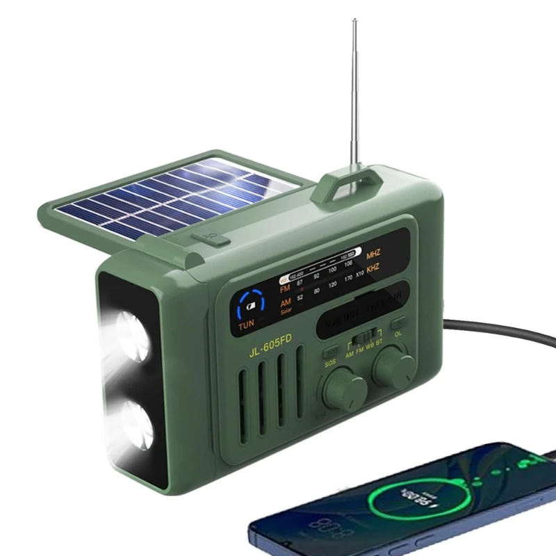 

Multifunctional emergency radio, hand crank solar power generation radio, bluetooth speaker, combat readiness flashlight, readin