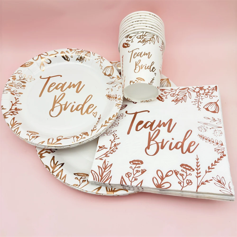 1Bag Team Bride Disposable Tableware Paper Plates Cup Wedding Bridal Shower Hen Night Bachelorette Engagement Party Decoration
