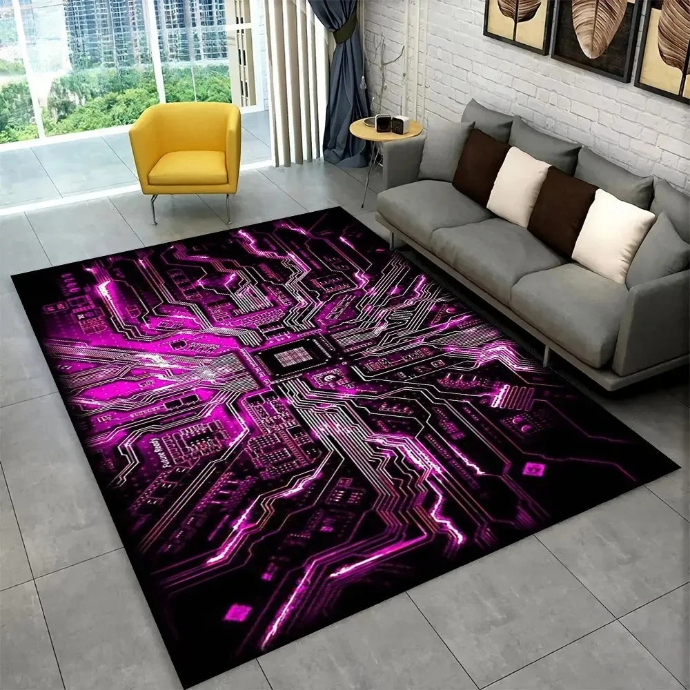Neon Purple Circuit Board Gaming Carpet Non Slip Soft Easy To Clean Fits Gamer Room Home Office Must Have for Game Lovers Rug