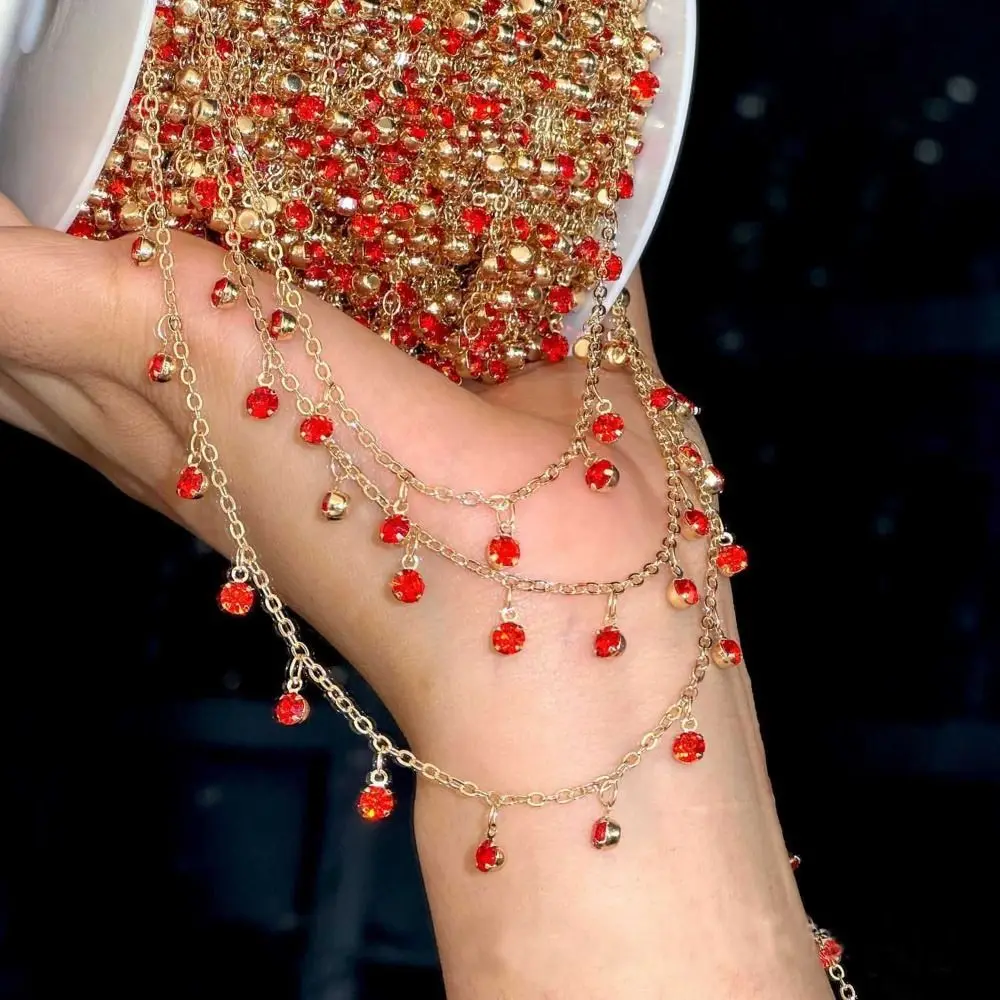 Chaîne en strass de 1 mètre de long, forme de goutte d'eau, style antique, chaîne en zircon, cristal de verre, chaîne de bijoux faite à la main, bijoux pour filles