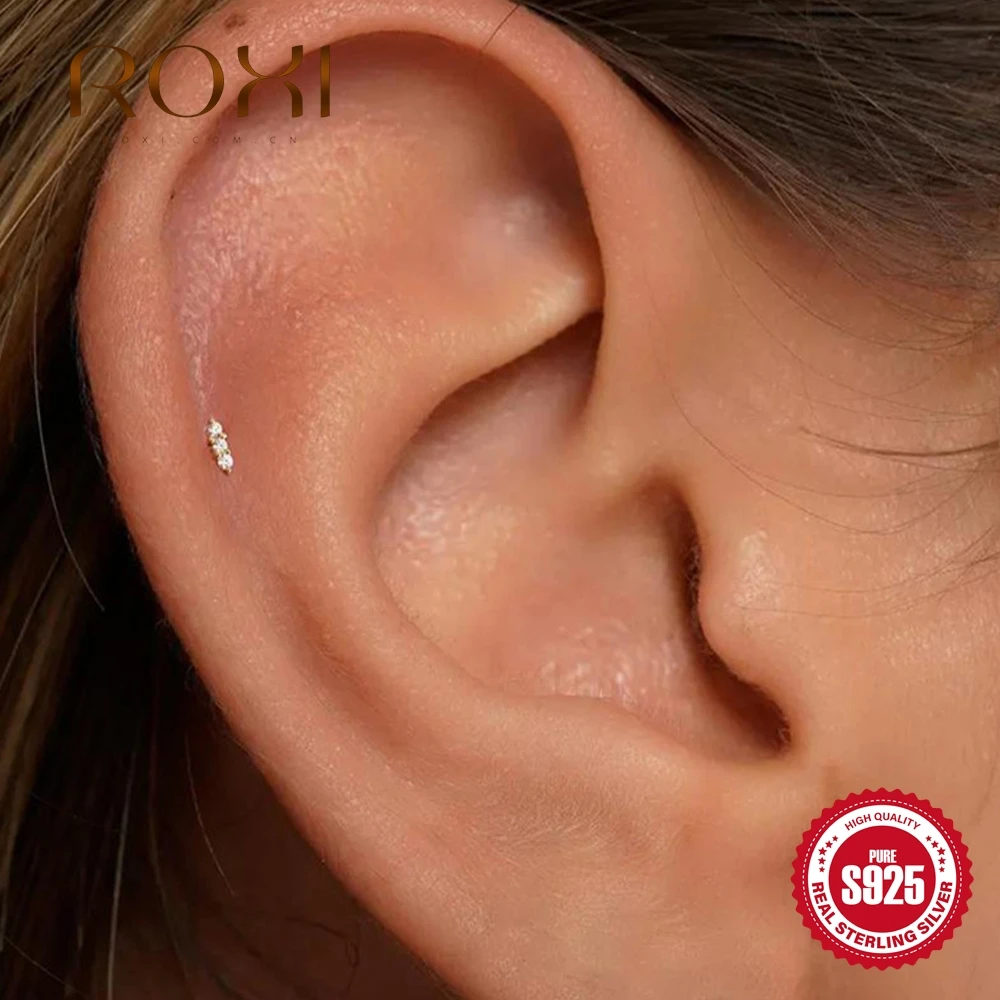 ROXI Boucle d'oreille piercing hélix en argent sterling 925, motif étoile tendance avec pampille et zircone cubique, filetage interne, anti-ternissement, pour femme, cadeau de bijoux pour rendez-vous galant