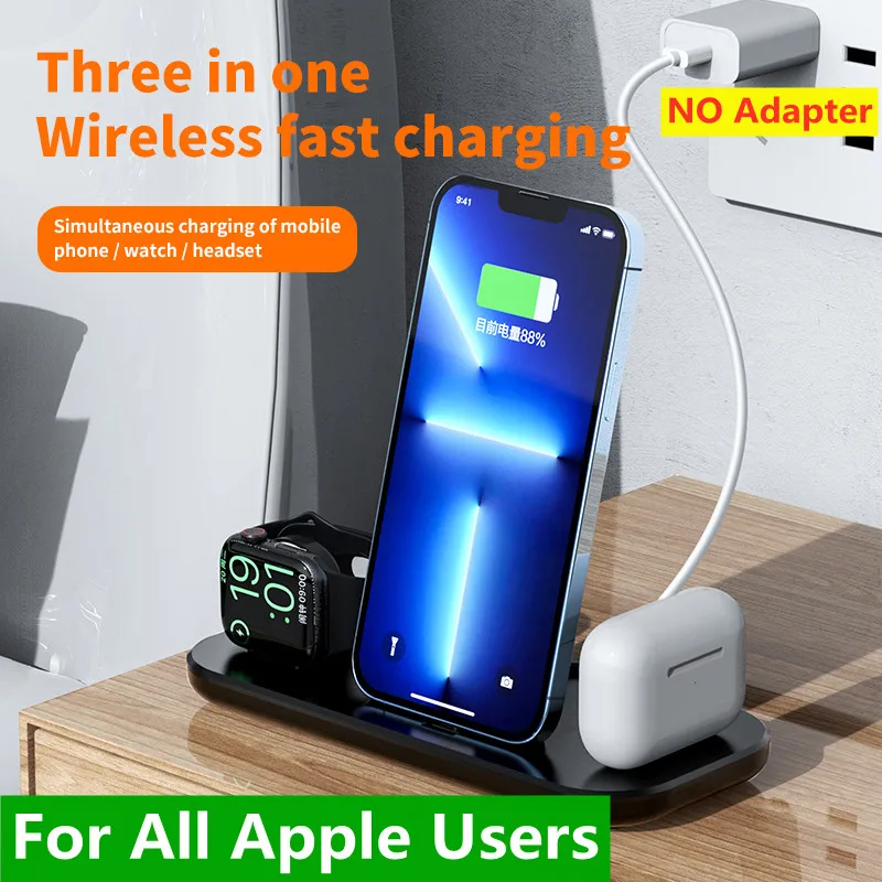 Desktop Wireless Charger Stand Holder 3 In 1 Induction Fast Wireless Charging Dock Station for All iPhone Apple Watch Airpods