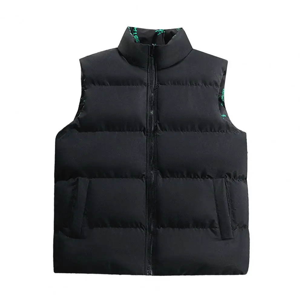 Men Reversible Vest Jacket Drawstring Hem Men Vest Men's Reversible Sleeveless Puffer Vest with Stand Collar Drawstring Hem