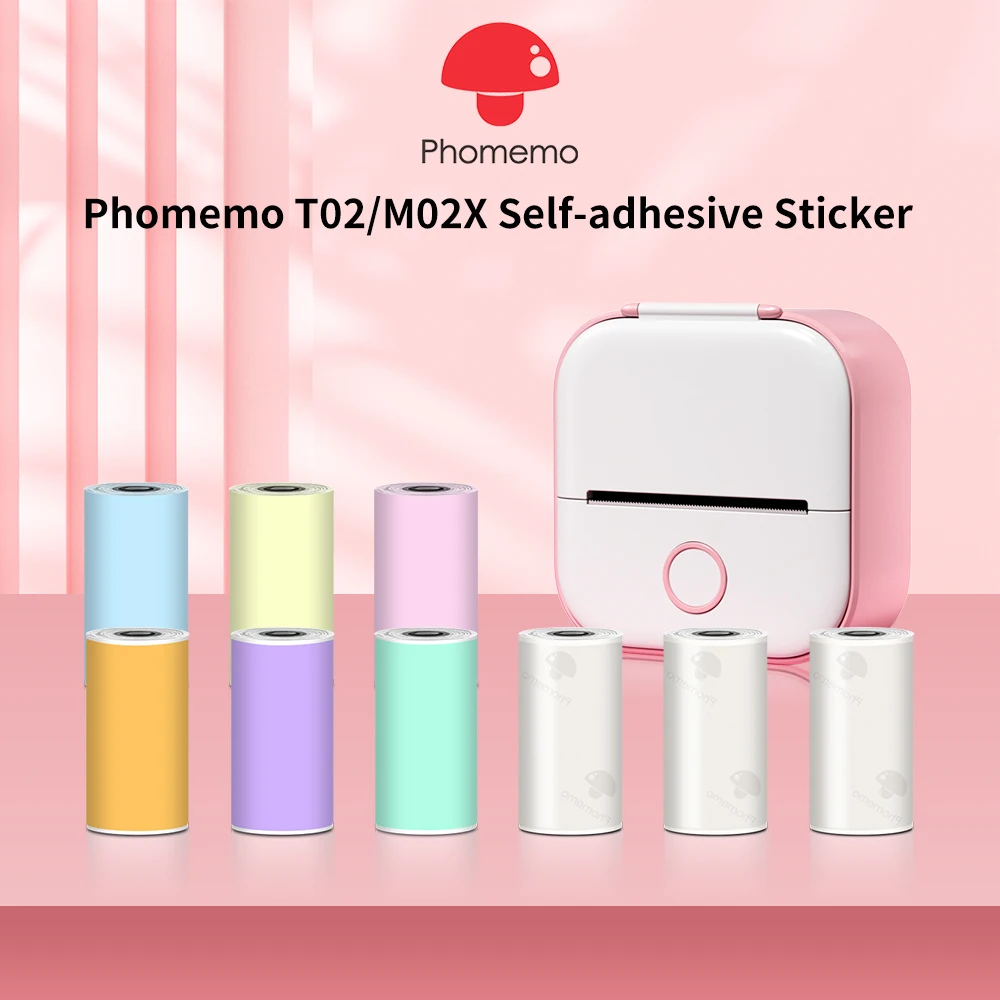 Phomemo Adhesive Colorful Thermal Sticker Paper Roll Use for T02/M02X Mini Portable Printer Mint Green/Purple/Orange 50mm x 3.5m