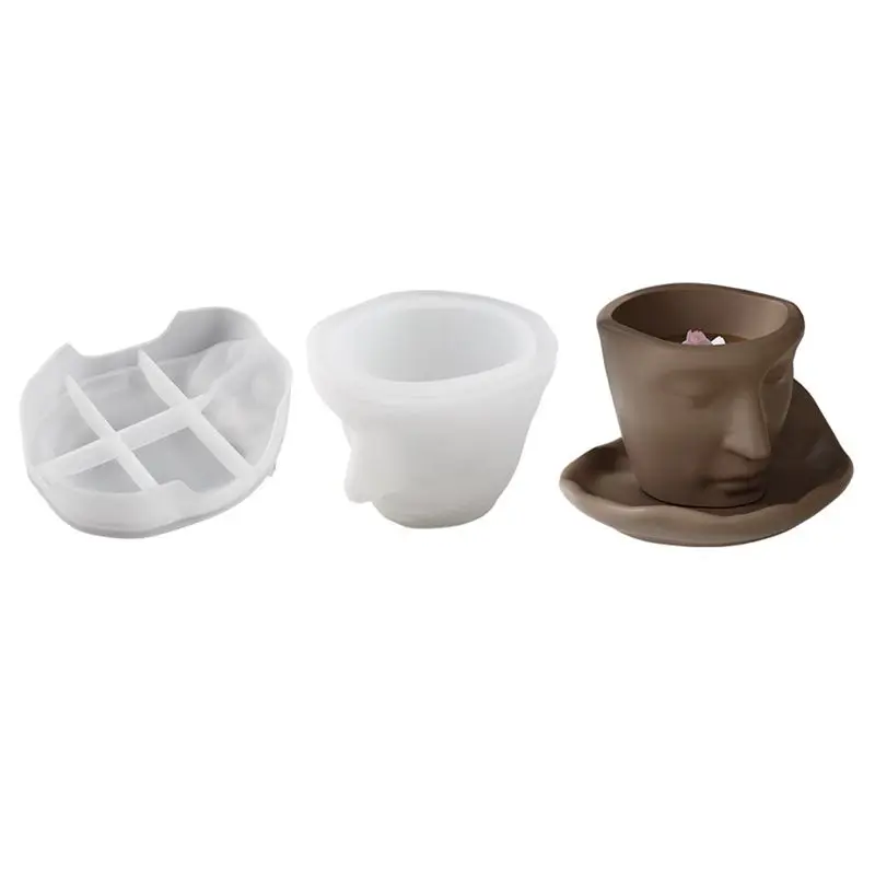 

AUAU-3D Cup Mould Abstract Face Coffee Cup Mold Flowerpot Plants Cement Vase Resin Silicone Mold Handmade Candle Cup Mold