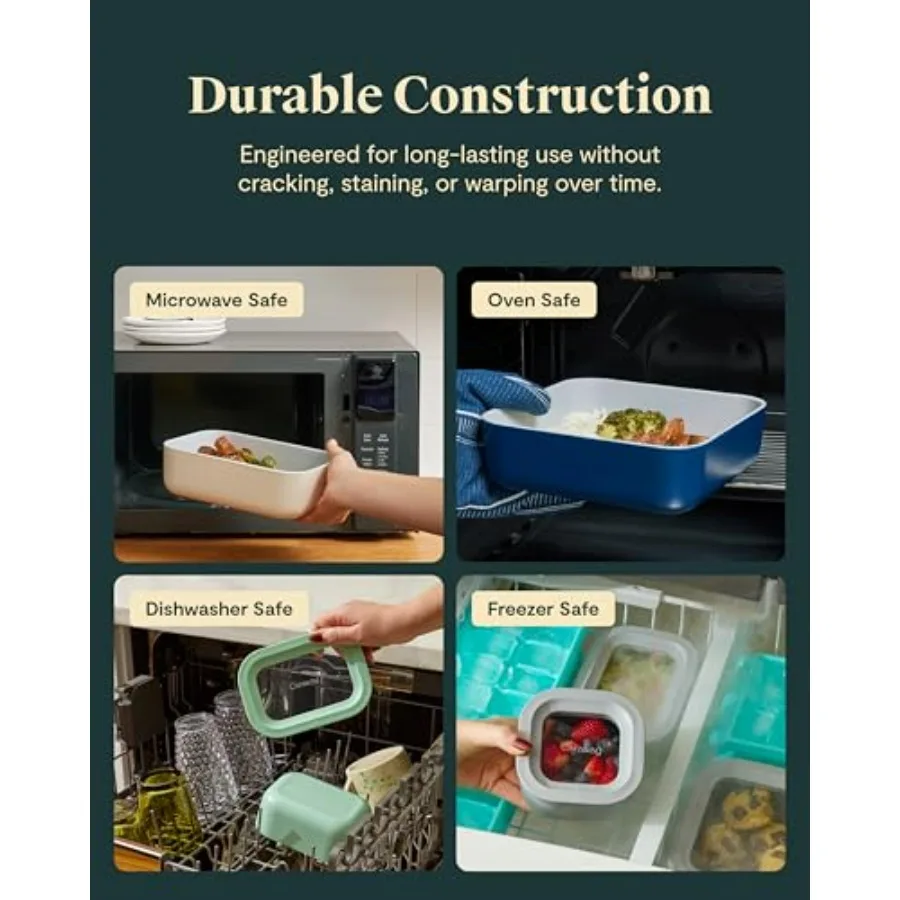 3 قطعة مجموعة تخزين المواد الغذائية الزجاجية 10 كوب 6.6 كوب 4.4 كوب حاويات الطعام السيراميك المغلفة غير سامة غير عصا علب الاغذية مع أغطية زجاجية