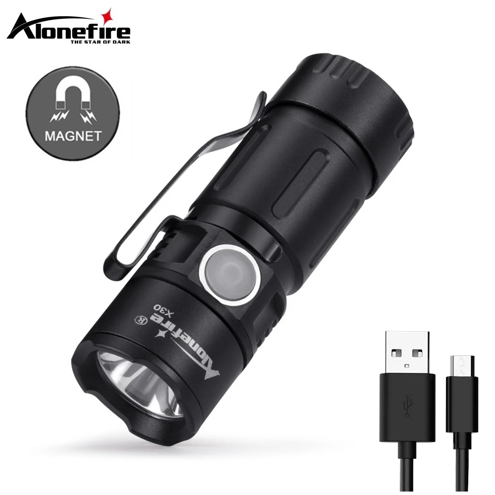 X30 5W LED Portable Mini LED Flashlight Magnet USB Rechargeable Outdoor Child Lady Backpack Pocket Torch Lamp 16340 Battery