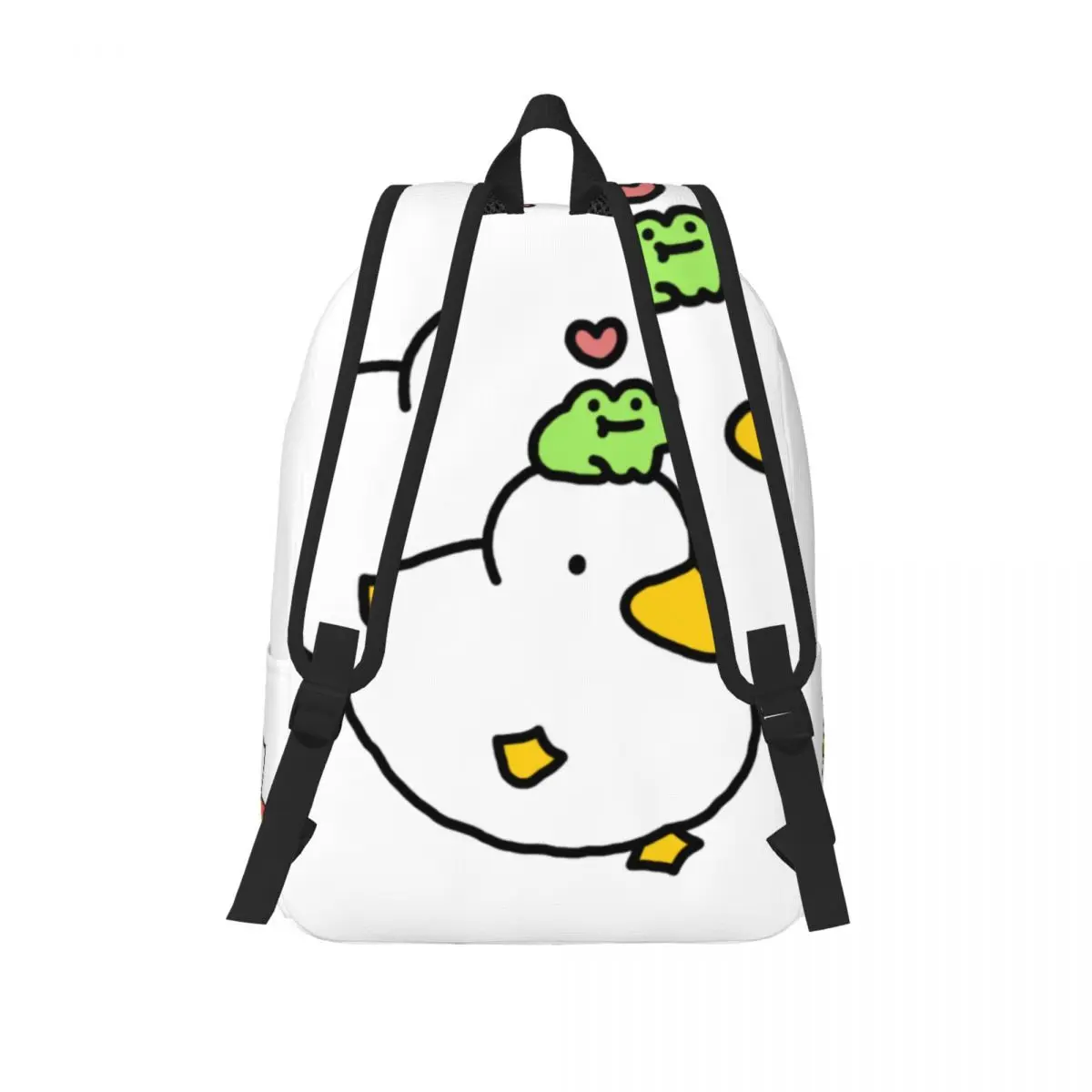 Pato e sapo escola mochila para homens e mulheres, kawaii, leve, bonito, cogumelo Daypack, elementar High College, estudante