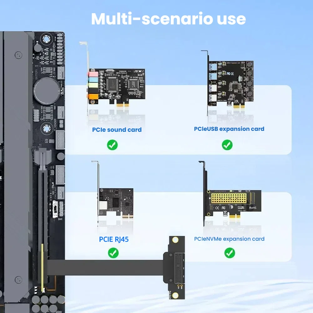 TISHRIC PCIE4.0 3,0 bis 1X/4X bis 4X Riser-Kabel PCIE X1 X4 Verlängerungskabel Dual 90 Grad rechtwinkliger Adapter Hochgeschwindigkeits-Extender – Detail 19