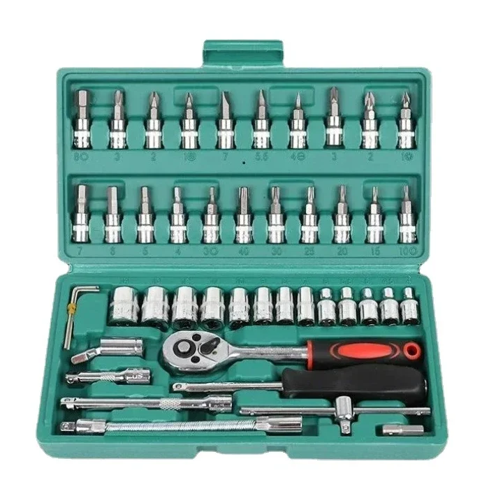 46pcs Car Repair Tool Kit 1/4-Inch Socket Set Car Repair Tool Ratchet Torque Wrench Combo Auto Repairing Set Mechanic Tool