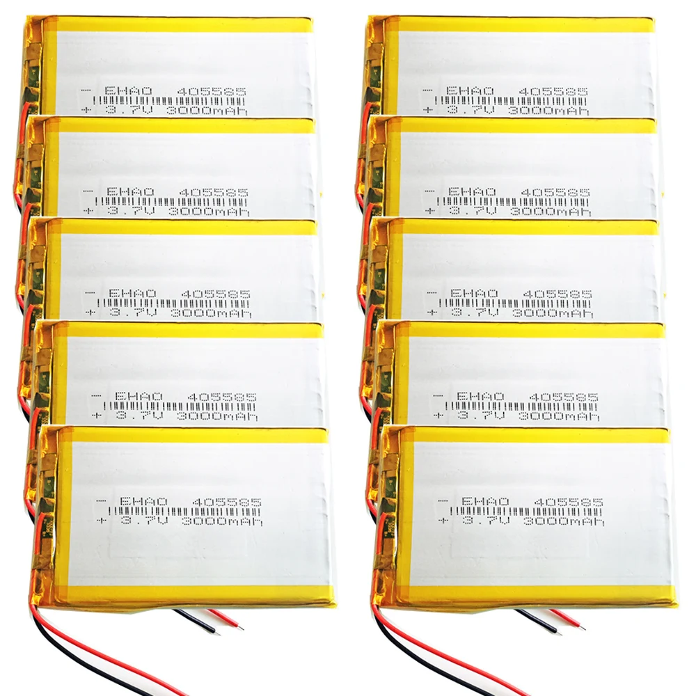 10 pcs 3.7V 3000mAh Lipo Lithium Polymer Rechargeable Battery 405585  For Recorder Massager Mobile Phone Power Bank hand warmer