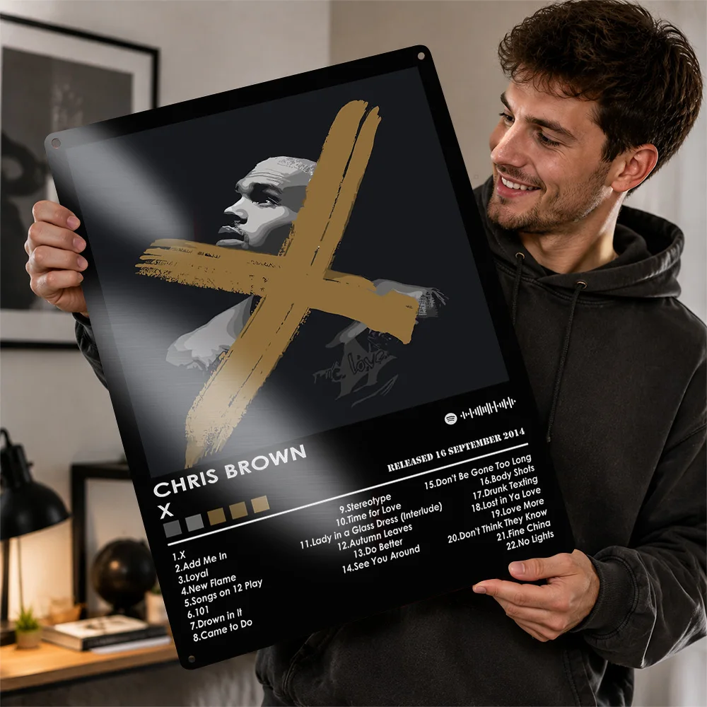 Chris Brown X Personalized 3D Textured Metal Poster Wall Art Tinplate Sign for Luxury Decoration Home Decor Items Funny Signs
