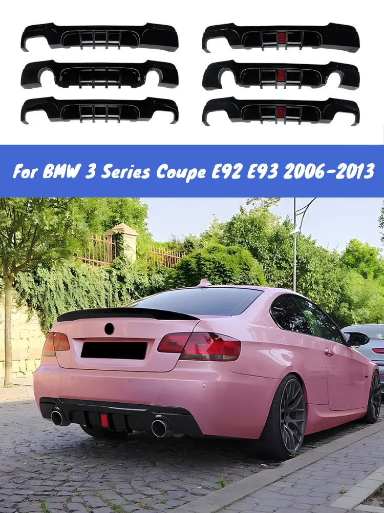 Achterbumper zwarte diffuser splitter spoiler met LED verlichting exterieur bodykit voor BMW 3 Serie Coupé E92 E93 2006-2013 - afbeelding 2