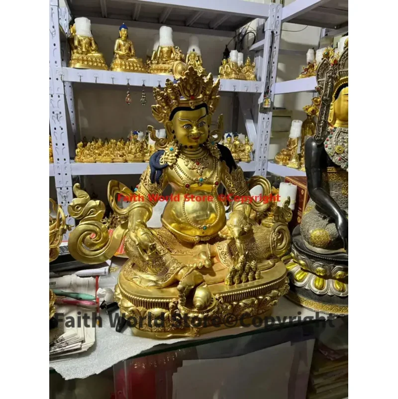 46CM Huge Buddhism High quality COPPER Tantric Yellow Jambhala god of wealth statue efficacious good luck  HOME family Worship