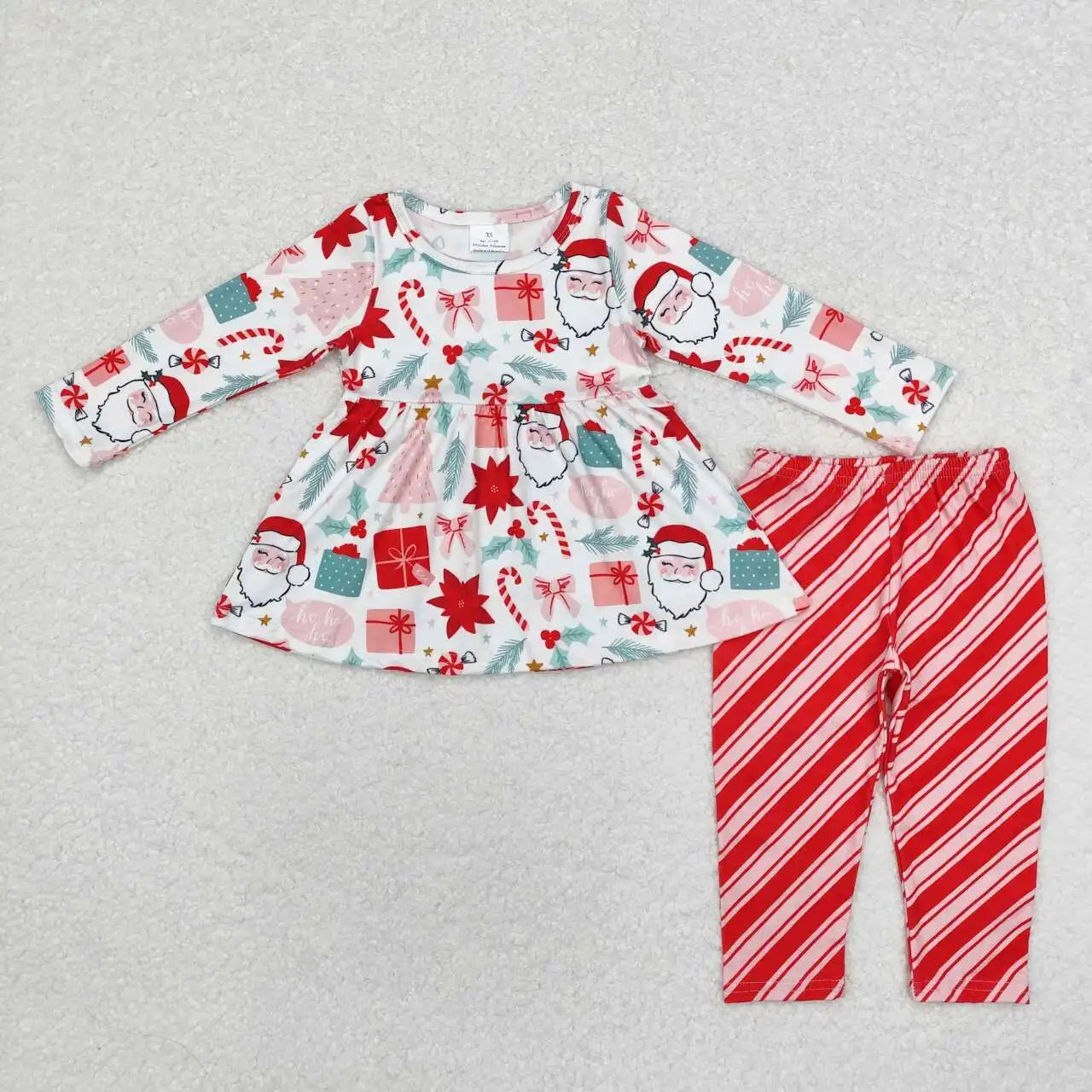 

NEW RTS Girls Christmas Suit Wholesale Boutique Santa Claus Striped Long Sleeve Pants Suit Infant Girls Holiday Clothing