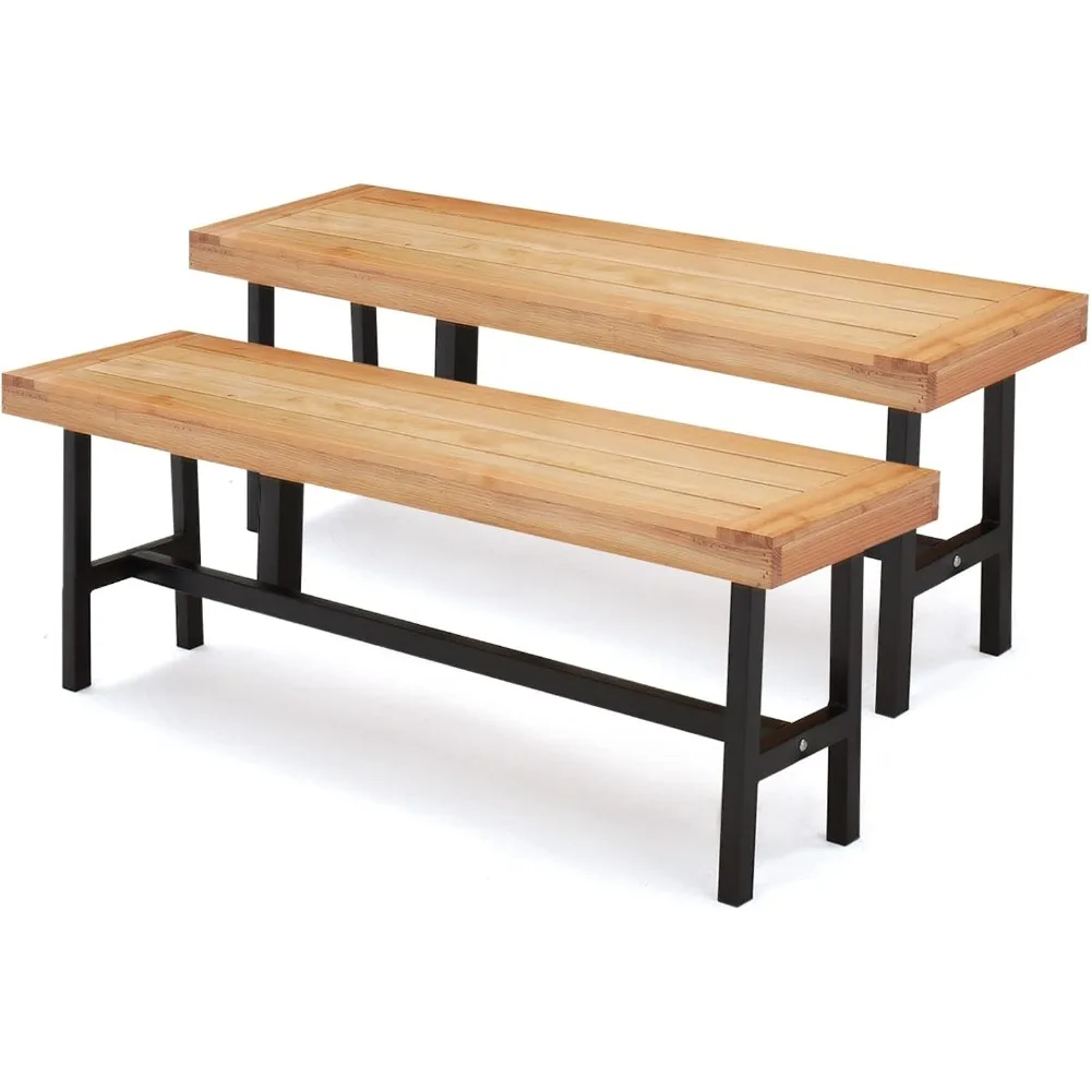 

Outdoor Wood Benches Set of 2, Patio Wooden Picnic Bench Waterproof, Backless Long Garden Park Chair for Porch, Balcony