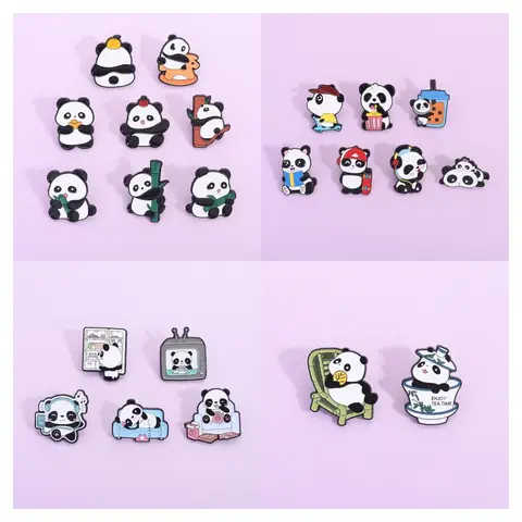 Cute Panda lucky Enamel Pins Anime souvenir Brooches Lapel metal Badge Jewelry clothing Accessories Christmas Gift forfriends
