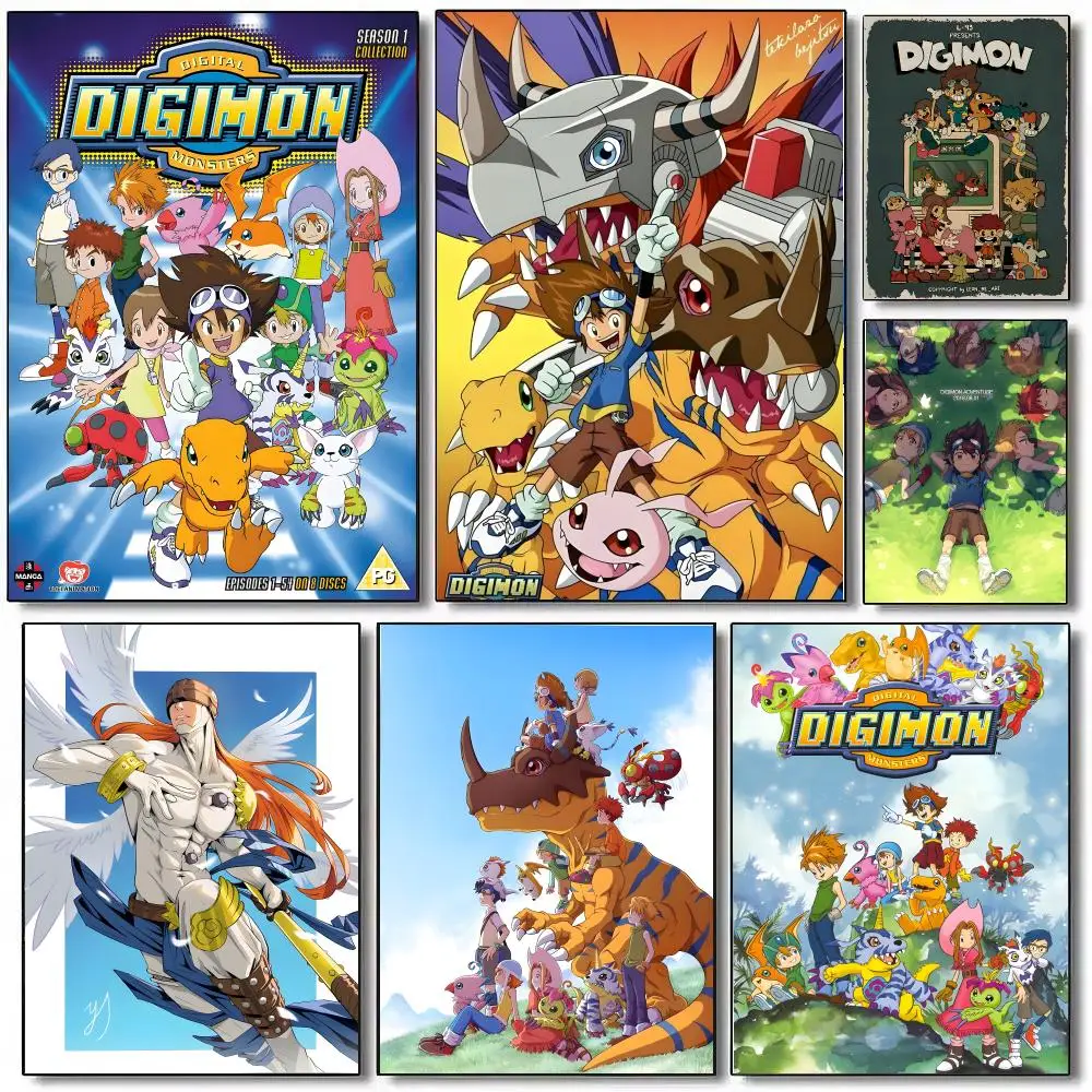 Anime Digital Monster Digimon Poster Sticky Painting Prints Wall Art Waterproof Home Living Bed Room Bar Cafe Aesthetic Decor