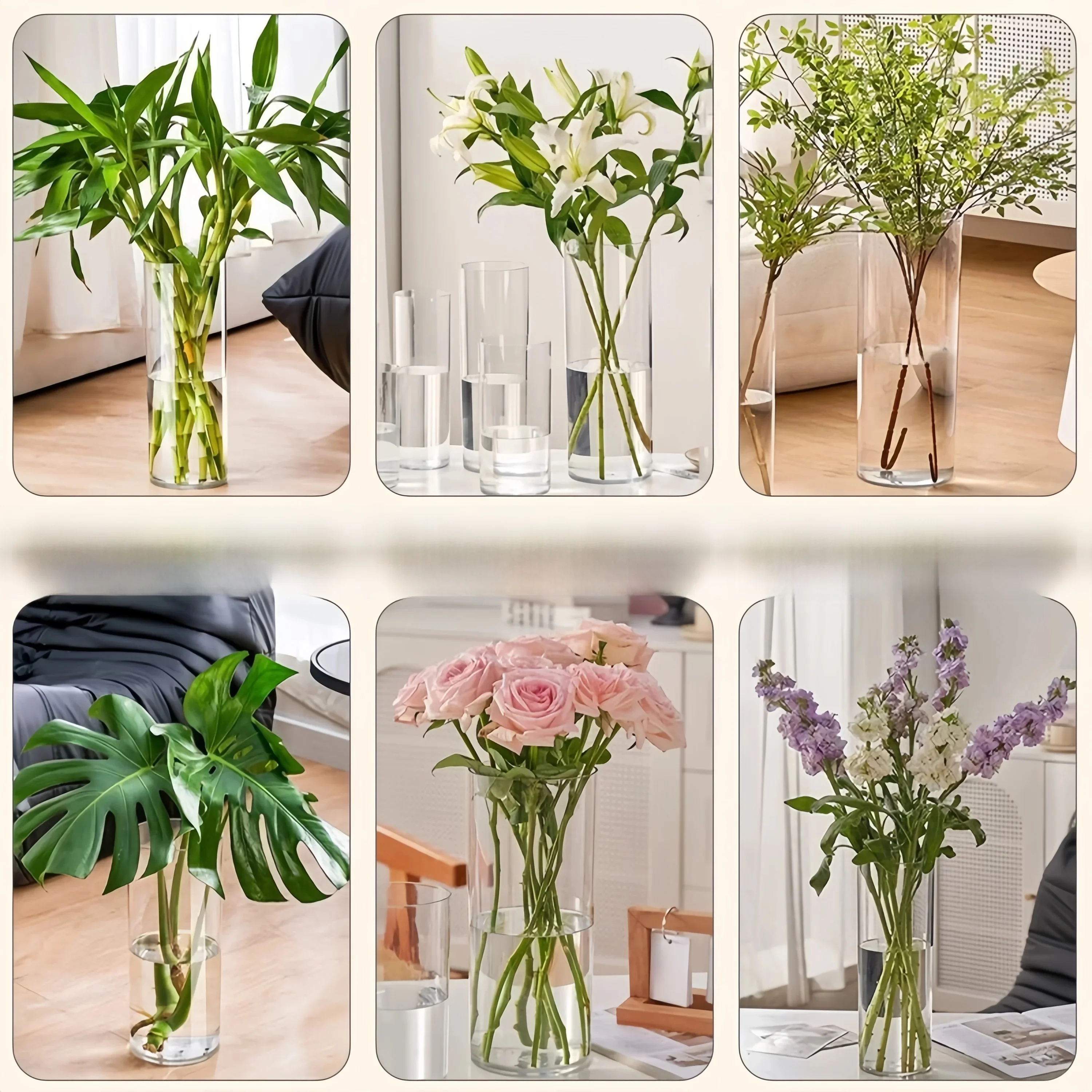 Large Size Acrylic Glass Flower Vase Anti-Fall for Wealth Bamboo Water Cultivation Plant Care Modern Simple Style Home Decor