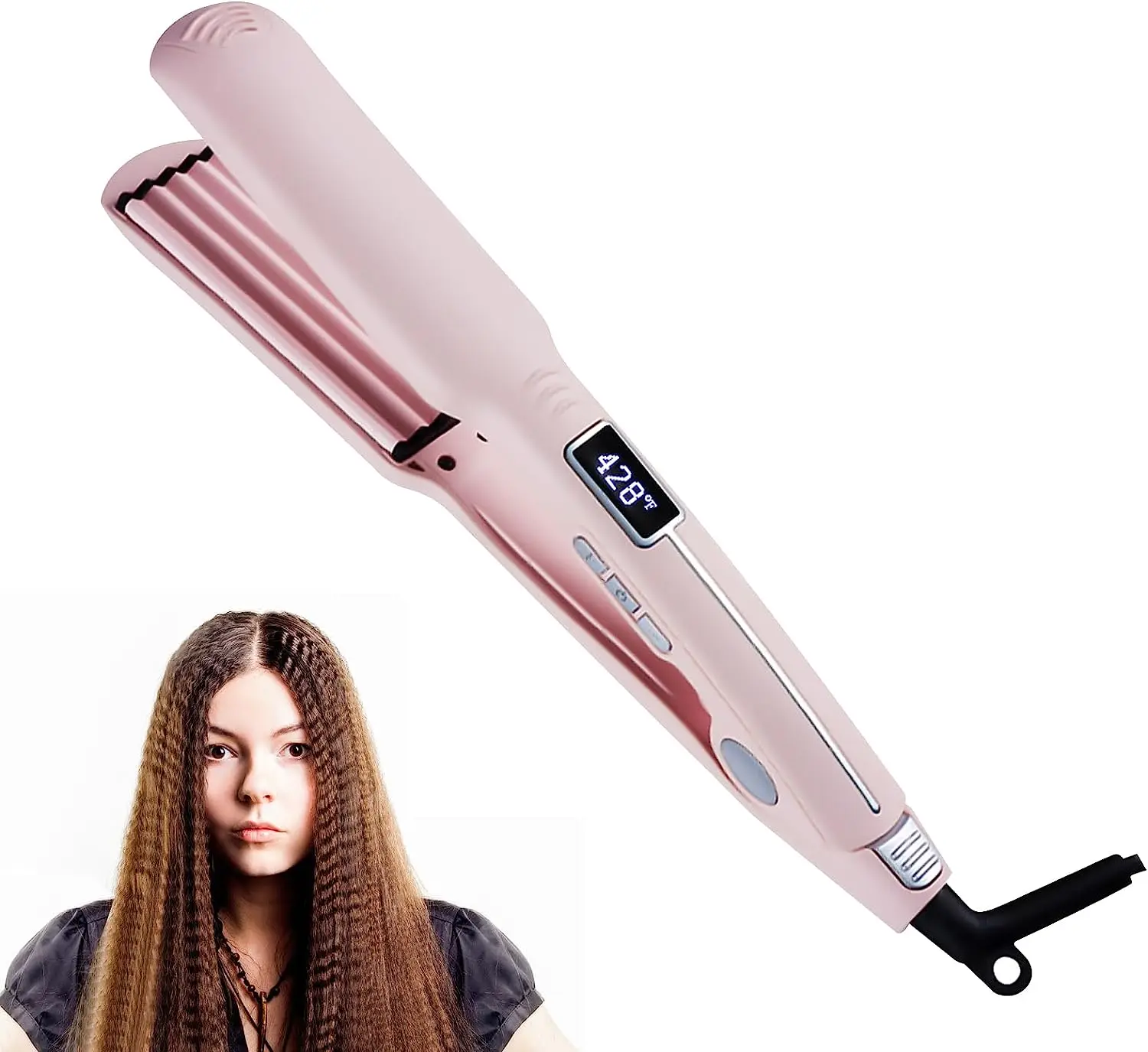 Pink Corrugation Hair Volumizing Iron 13 Adjustable Temperature LCD Display Hair Crimping Iron for Fluffy Hair Tool