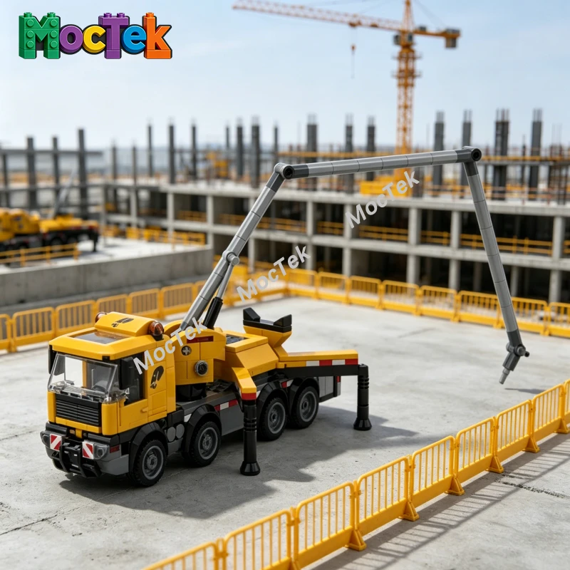 

Concrete Pump Truck with Cargo Lorry Bricks Combined Construction Car Gift for Machinery Model Collectors Vehicle Desktop