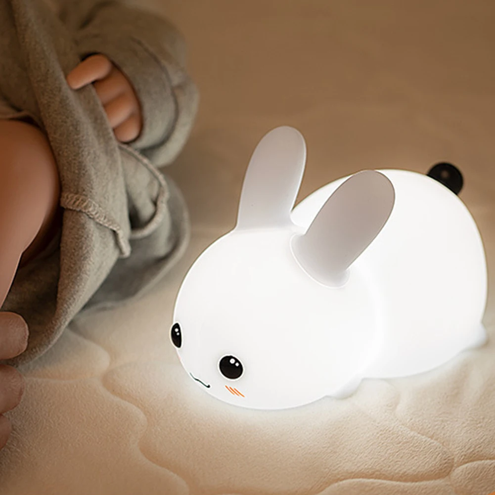 Lámpara LED de conejo de silicona con Sensor táctil, luz de animales lindos, decoración de dormitorio, regalo para niños, bebé, niño, lámpara de mesa, decoración del hogar