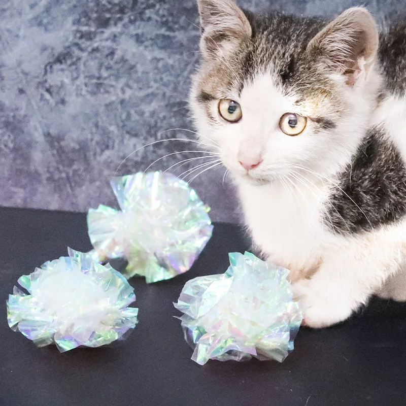 

3/5 pcs SunGrow Crinkle Ball Cat Toy Colorful Mylar Balls Cat Crinkle Ball Foil Balls Shiny Ball Clear Kitten Balls