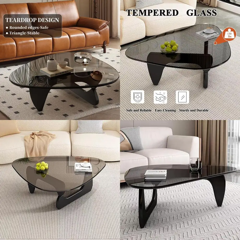

Contemporary Glass Coffee Table, Mid-Century Compact Design, Ideal for Home, Office, and Reception Areas in Black/Grey (Small)