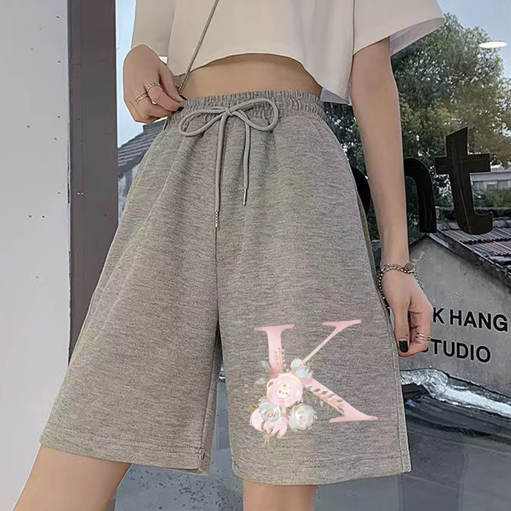 Women\'s Fashion Shorts Elastic Band Casual Cropped Pants Girls 26 Letter Print Series Student Harajuku Loose Shorts