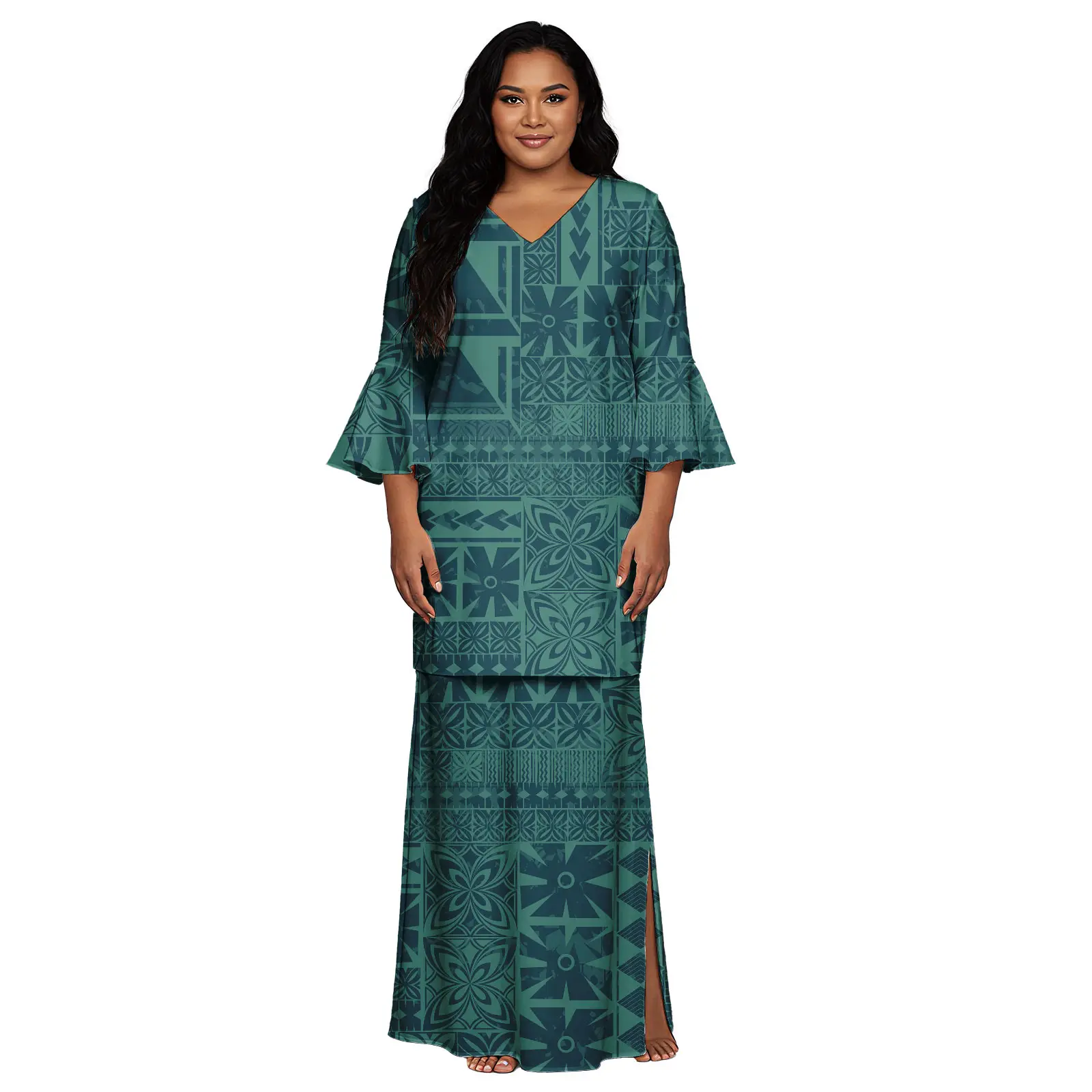 2 pezzi abiti lunghi donna maxi casual stampa tribale samoana abiti puletasi donna donna estate vendita calda abiti da donna