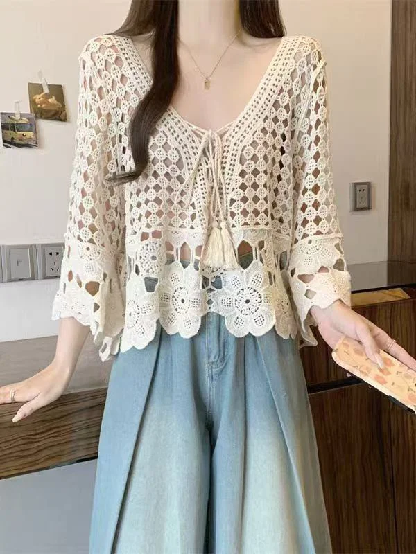 00% katoen gebreide uitgeholde trui en Sle geborduurd groot formaat losse Svel ronde Ne Long Sve top