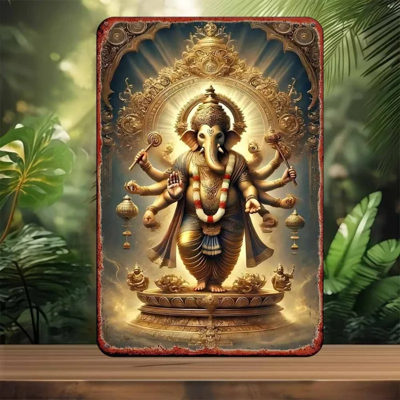 Indian Deity Ganesha Shiva Theme Aluminum Metal Wall Art, Perfect for Home, Bar, Cafe, Office Decor, Festive Gift, 2D Flat