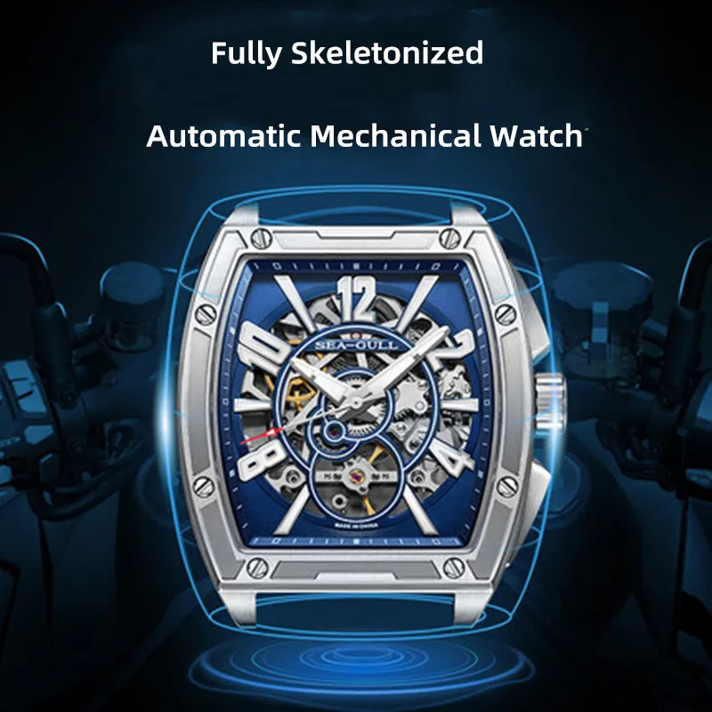 Seagull Skeleton Series Automatic Mechanical Watch 50M Waterproof Luminous Men's Wristwatch ST25 Movement Luxury Watches 6138K