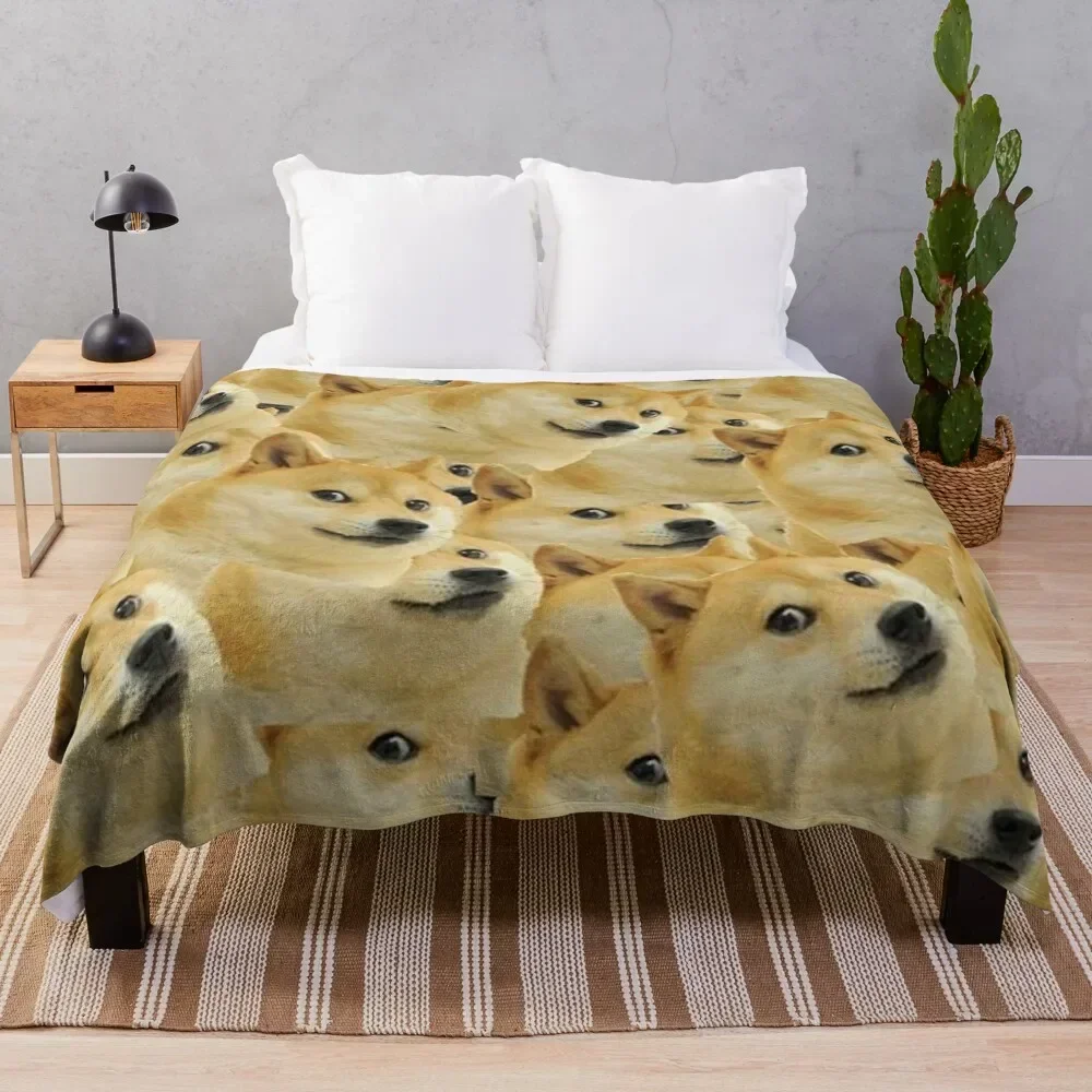 Doge WOW Pattern Shiba Inu Doggo dog meme montage Throw Blanket