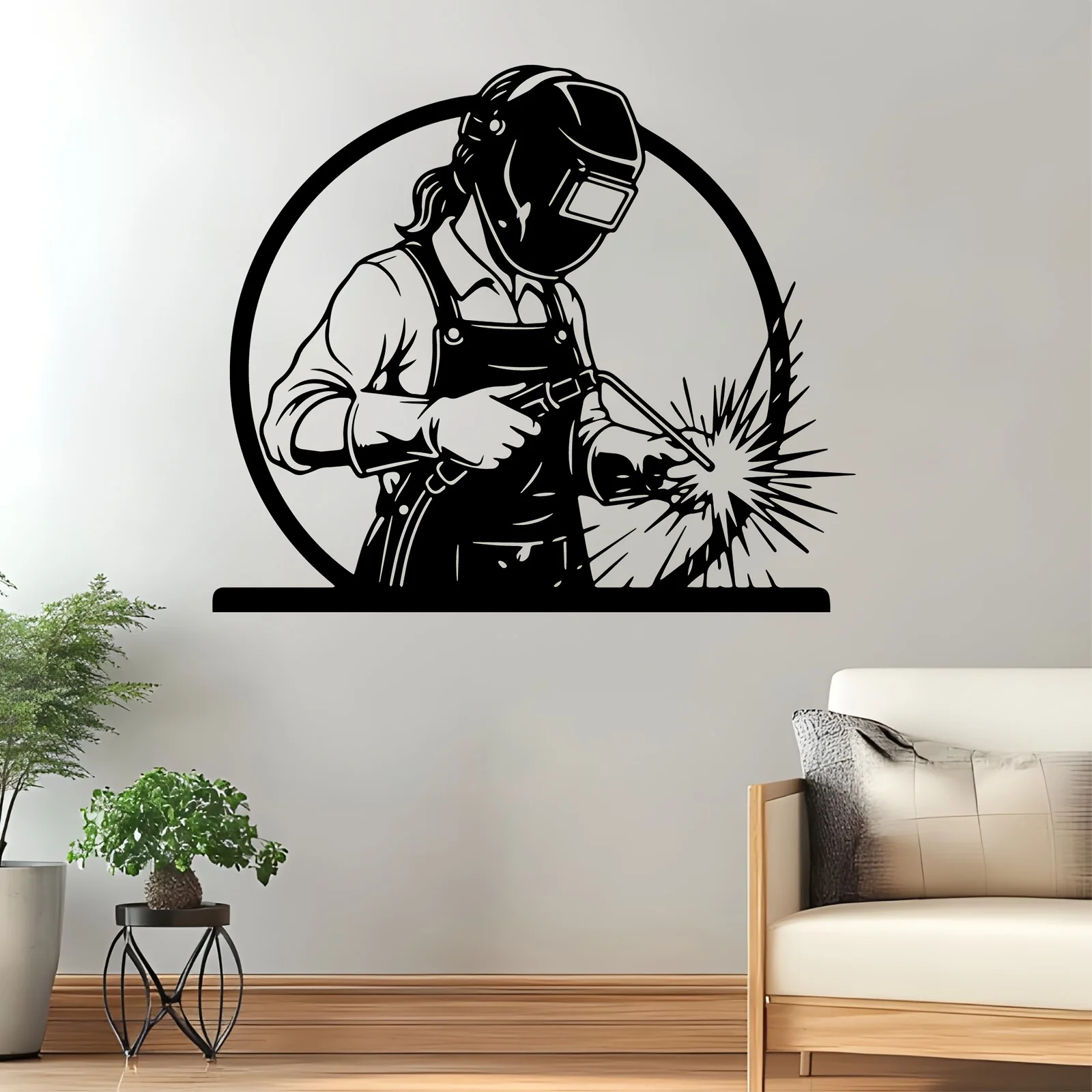 Welder Metal Wall Art, Rust-Resistant Iron Statue Mural, Indoor Outdoor Industrial Decor for Garage & Workshop Wall