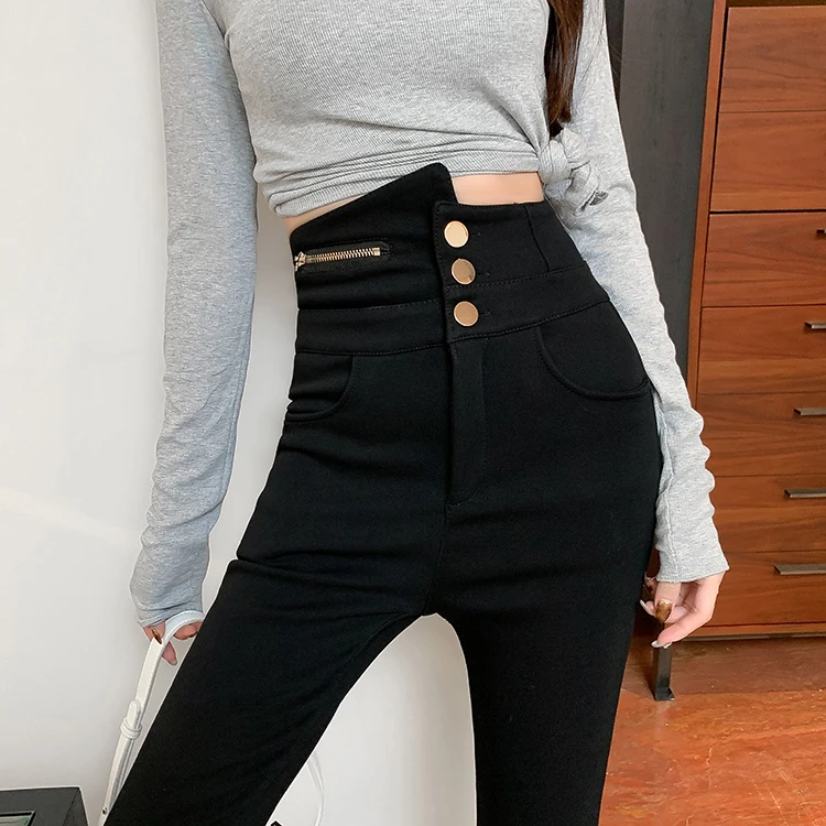 High Waist Slimming Black Base Layer Pants Women's Fashionable Versatile Leggings Sexy Asymmetrical Design Advanced Design Sense