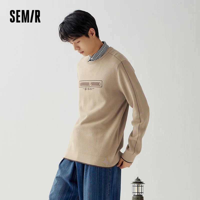 Semir Sweater Men Autumn Gentle Fake Two-Piece Knitted Sweater Fashion Embroidered Top