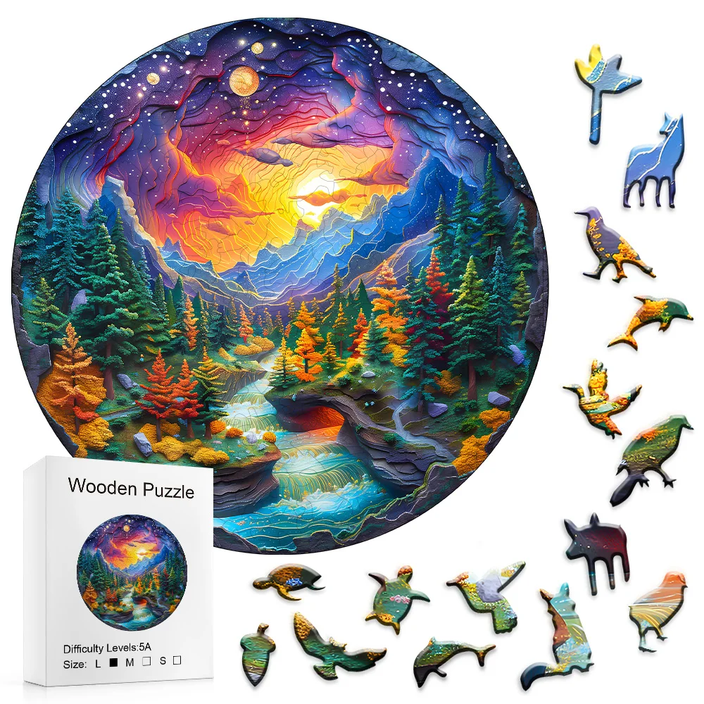 

Sunset Forest Wooden Puzzle - Unique Shaped Puzzle Pieces, Artistic Adult Stress Relief Gifts, Challenging Intellectual Games