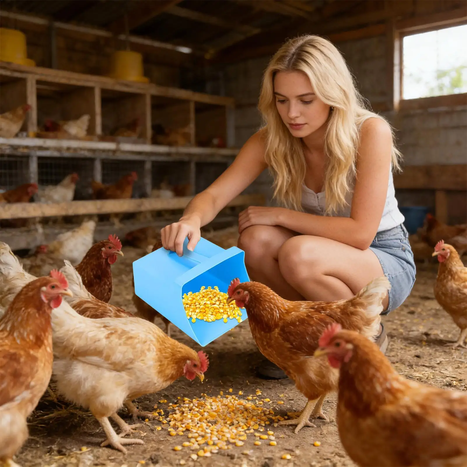 Feed Scoop For Livestock 128oz Enclosed Shovel Feed Grain Scoop With Side Handle For Bird Horse Goat Sheep Cattle Livestock