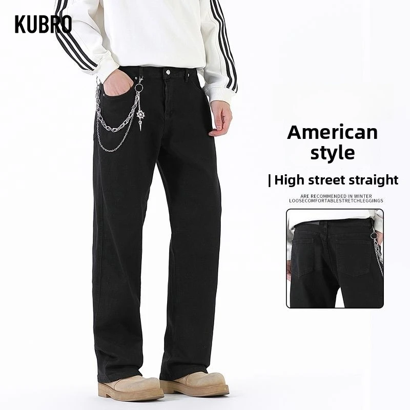 

High Street Washed Pure Black осень и зима новый стиль мужские американские ретро модные прямые длинные брюки мужская одежда