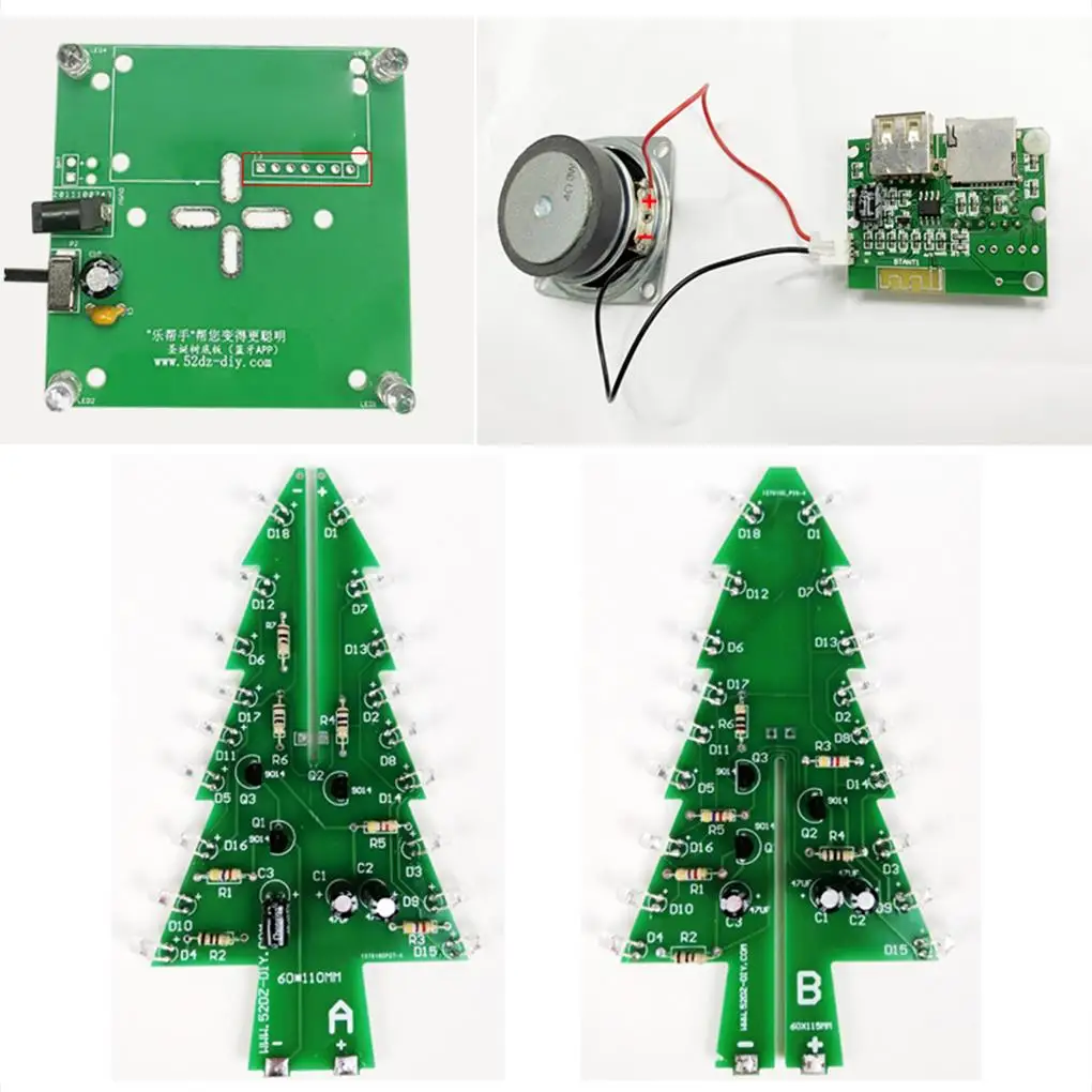 Rotating Colorful 3D Music Christmas Tree LED Water Lamp Light Electronic DIY Kit Decor Christmas Gift+LED Flash Light Parts