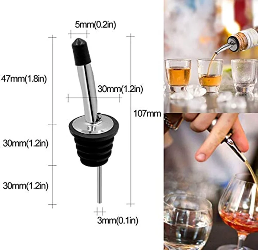 Stainless Steel Liquor Pour Spouts Set, Silicone Wine Bottle Spout and Liquor Pourers, Dust Caps Covers