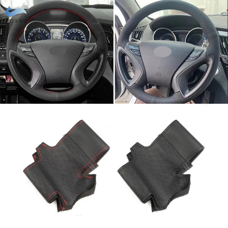 

For Hyundai Sonata 8th 2011 2012 2013 2014 Hand Braids Perforated Leather Car Interior Steering Wheel Cover Trim