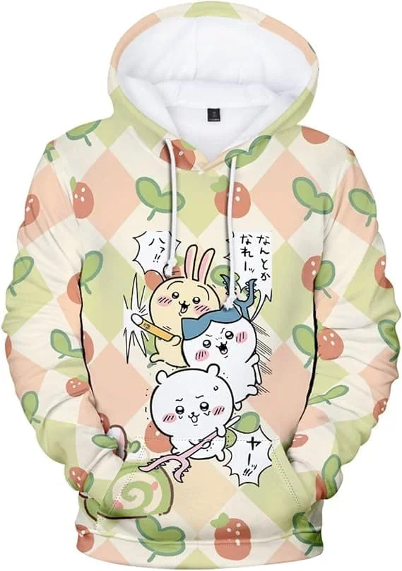 2027 Niedlicher Chiikawa Usagi Hamburger-Print Hoodie Anime Cartoon 3D Pullover Sweatshirt Langarm Freizeit Kapuzenpullover Familien-Set – Detail 17