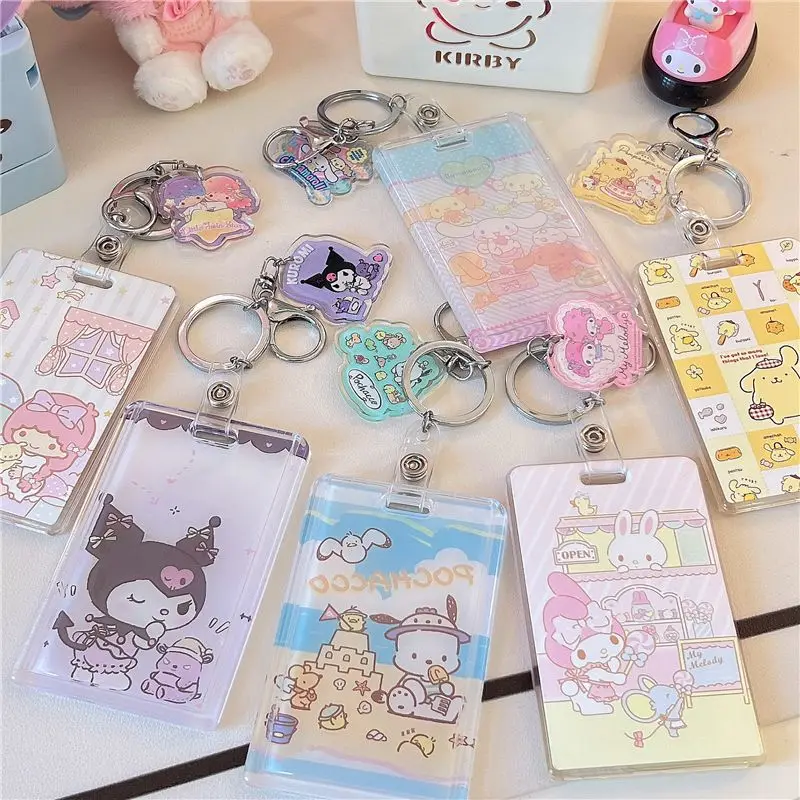 

Kawaii Sanrio lanyard card holder Cinnamoroll Kuromi high-value card holder pendant student stationery photo box girl gift toy