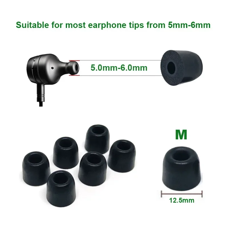 ANJIRUI T400 4.9mm M Memory Foam Ear Tips for In-ear Earphones 12 Pairs Enhanced Bass Ear Pads 6 Colors