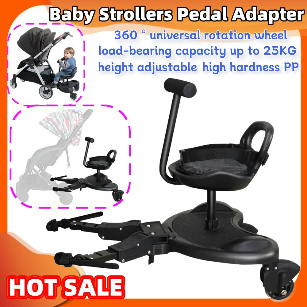 

Universal Baby Stroller Pedal Adapter 360° Rotation Wheel Height Adjustable Load-bearing up to 25KG Baby Assisted Stand Stroller