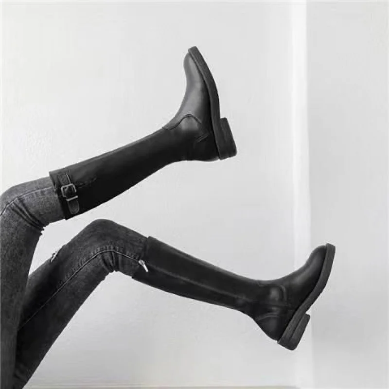 

Winter New High Boots for Women, Long Boots, Riding Boots, Foot Repair, Belt Buckle, Side Zipper, Fashionable Women's Boots