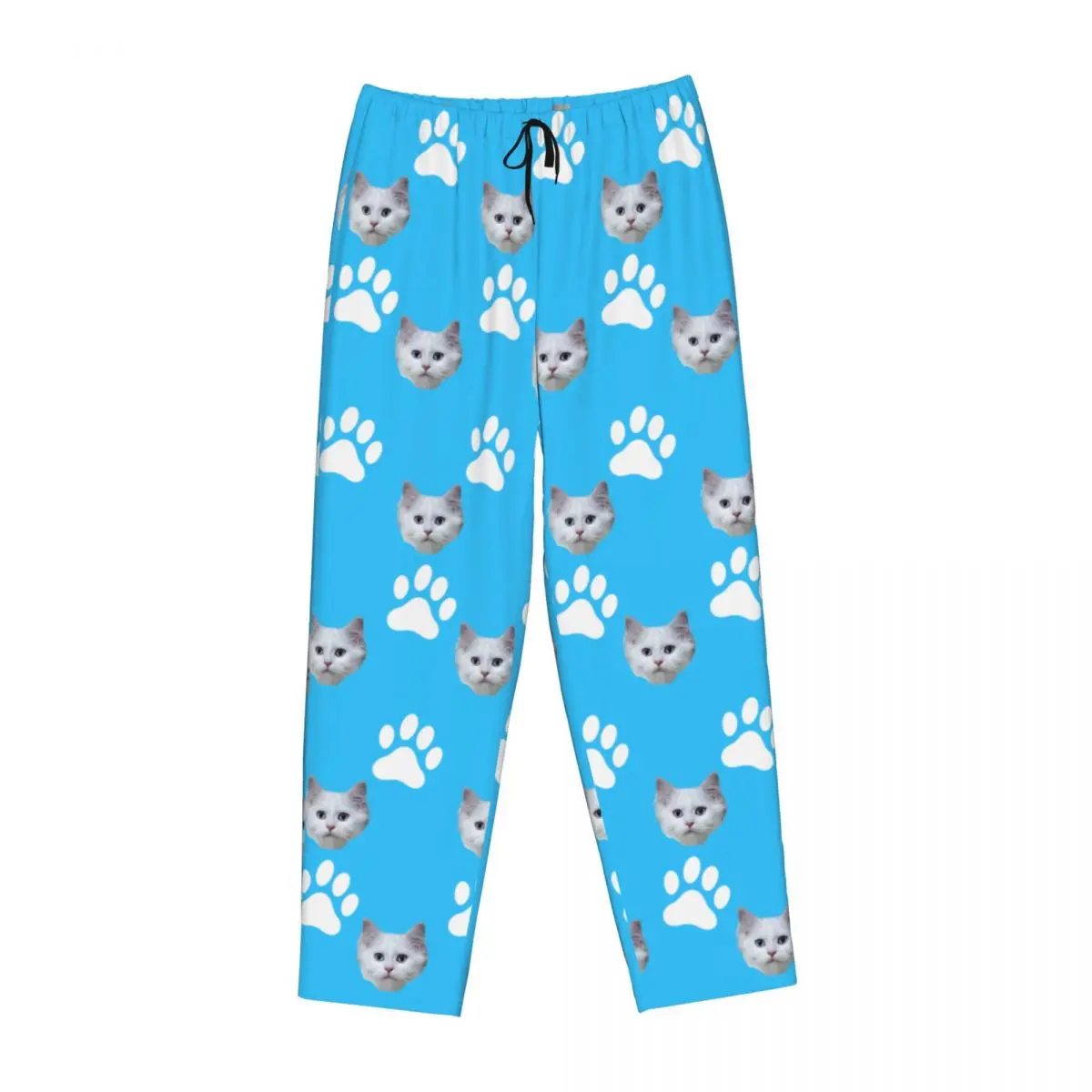 Custom Printed Womens Personalized Pet Cat Face Pajamas Pajama Pants Sleepwear Sleep Lounge Bottoms with Pockets